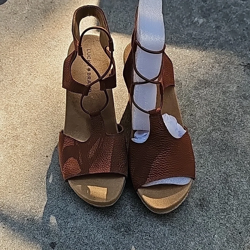 Lucky Brand Yejida Espadrille Wedge Sandal - Maple Sugar Nubuck Leather 7.5 M